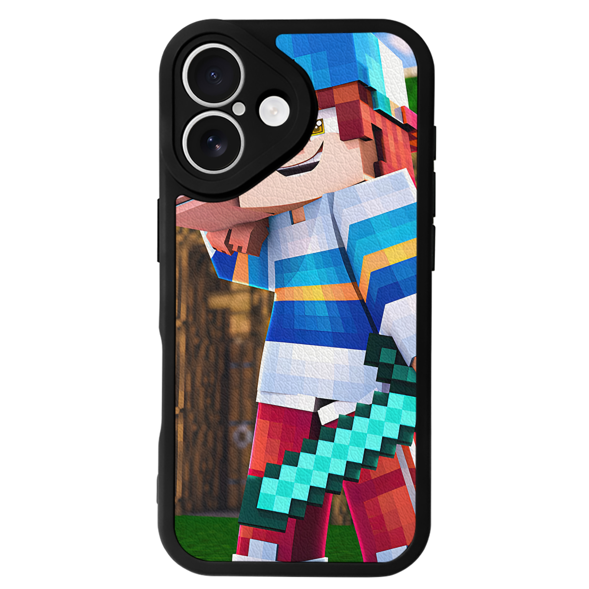 （画像用） マインクラフト ブロックの世界 Minecraft MC Block world 【iPhone 16シリーズ対応】シリコンスマホケース（レザー調） 材質：シリコン